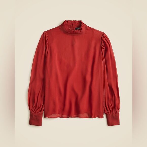 NWT J CREW Ruffleneck top in chiffon in red - Picture 4 of 7